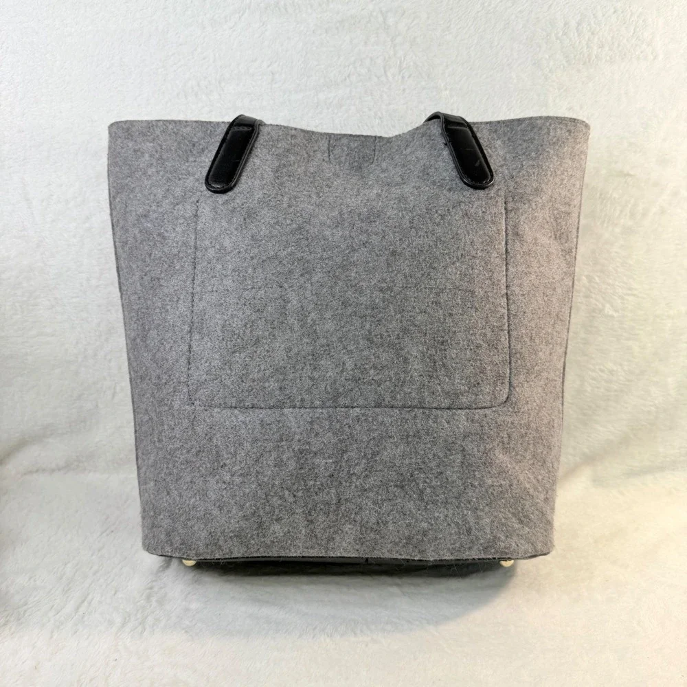 Emma Fox Tote Shoulder Bag Women Large Grey Black Felted Wool Tassel Charm